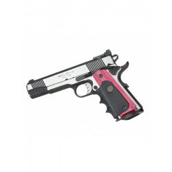 1911 Laminated Pink and Rubber Grip with Finger Grooves for Shooting and Reloading