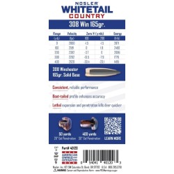 Cart. Nosler Cal. 308 Win - 165gr Solid Base Whitetail Country